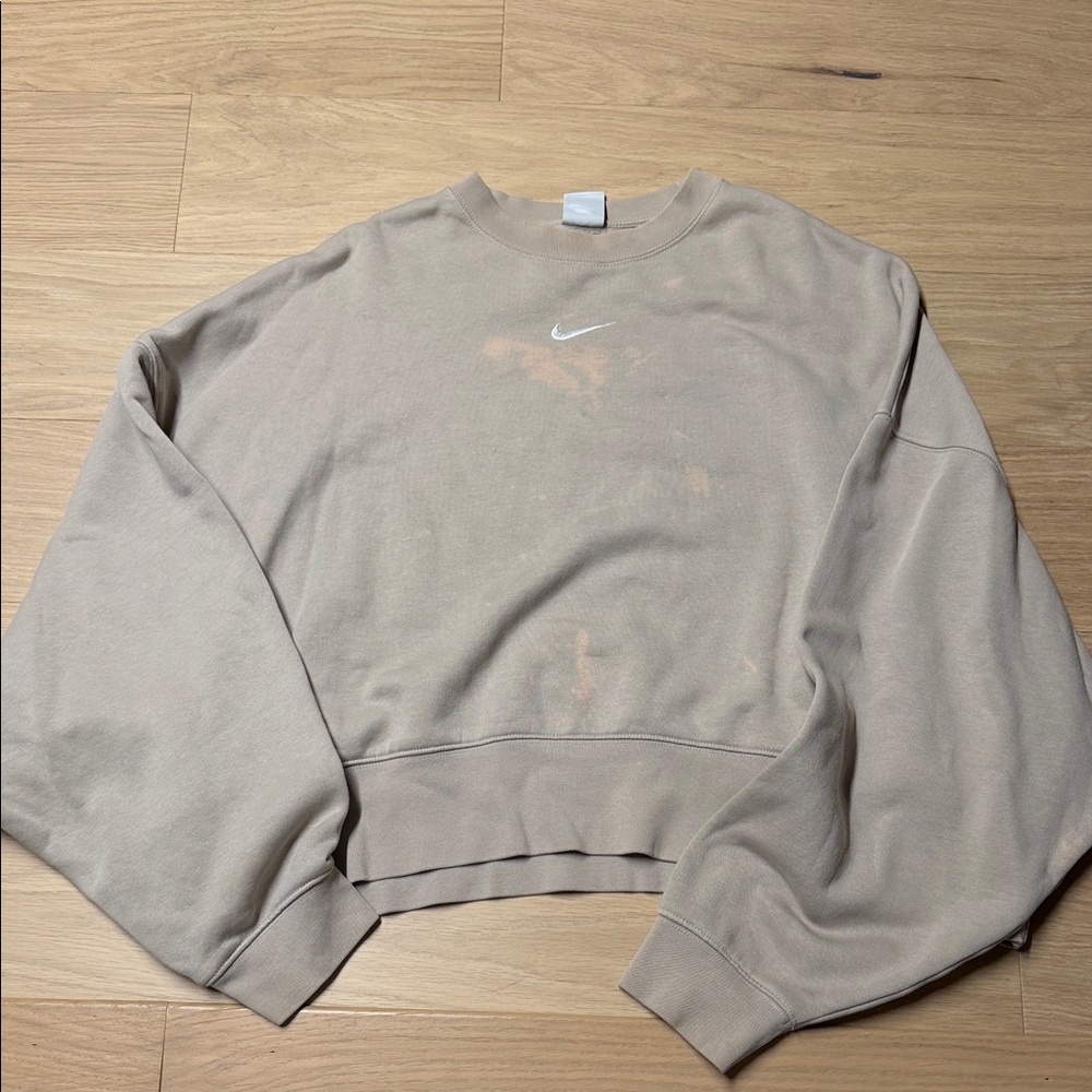 Nike Taupe Cropped Crewneck Sweatshirt with White Swoosh